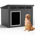 Ventilated Dog House with Slanted Roof, Black or Grey Indoor Outdoor Pet Shelter with Listed Waterproof and UV-Resistant Features for Large Dogs