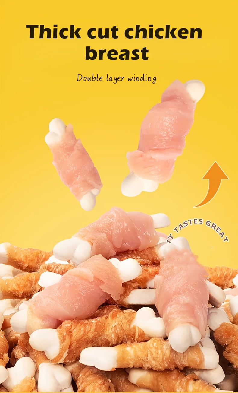Calcium Bone Dog Chew Treats, 100g Dual Blend 2-in-1 Snacks with Listed Chicken, Duck and Cheese Flavors for Supervised Small and Medium Dog Rewards