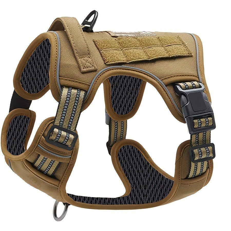 Military-Style Dog Harness with Reflective Details and Control Handle, No-Pull Polyester Walking Vest in Five Colors, S to XL for Everyday Training