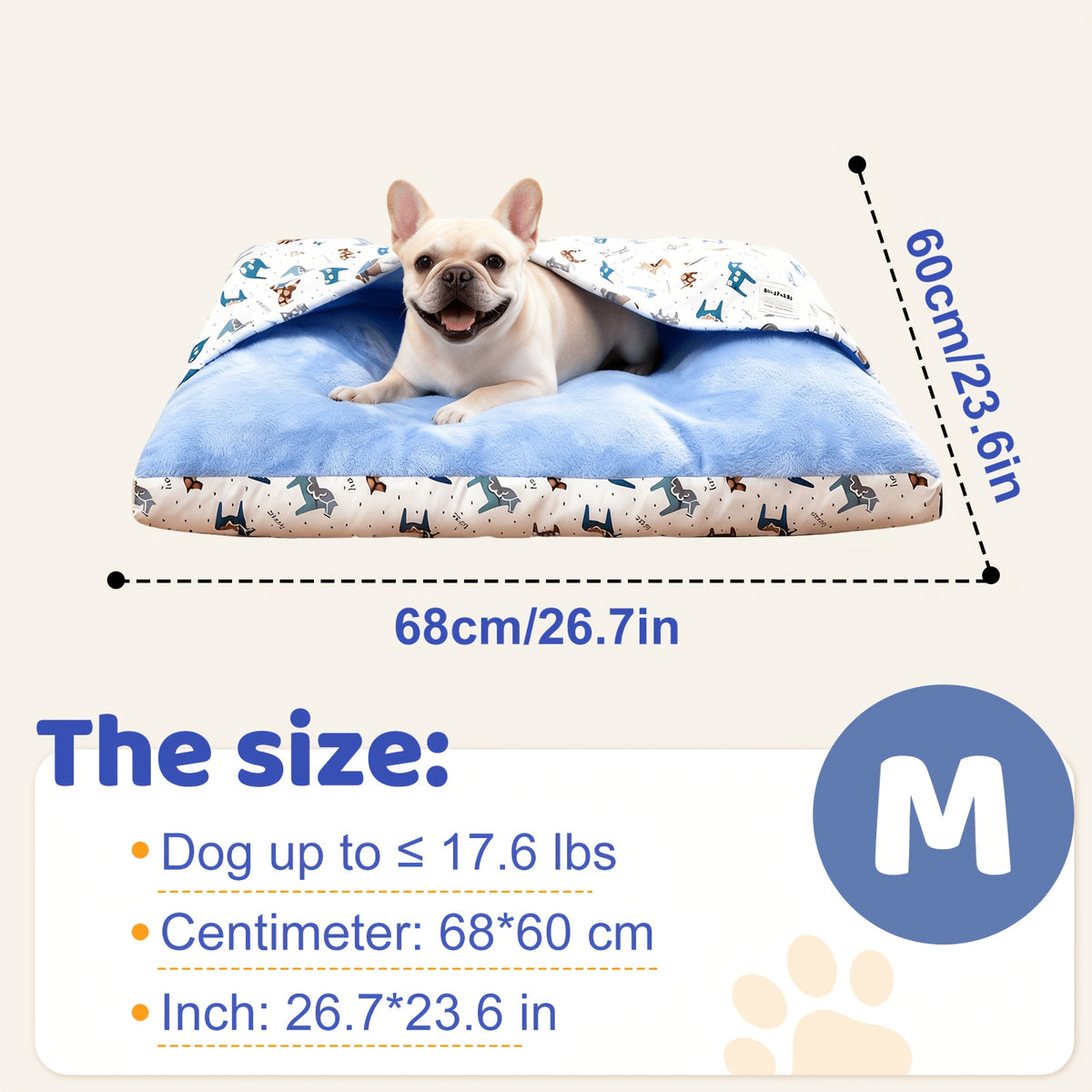 Hooded Dog Bed with Removable Washable Cover, Plush Sleeping Bag Pet Sofa for Dogs and Cats, Cozy Thickened Cushion in S to XL Sizes