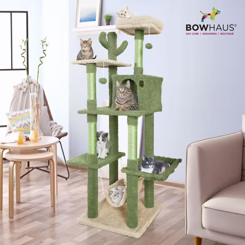 Cactus Cat Tower with Widened Perch and Scratching Posts, Multi-Level Indoor Cat Furniture in 37, 40, 58 or 70 Inch Size Options for Play and Rest