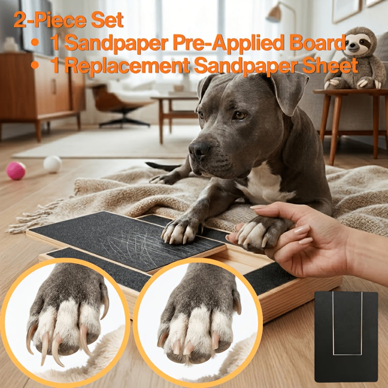 Wooden Dog Nail Scratch Board with Treat Drawer, Sandpaper Paw Filing Surface for Reward-Based Training and At-Home Grooming, 2-Piece Set