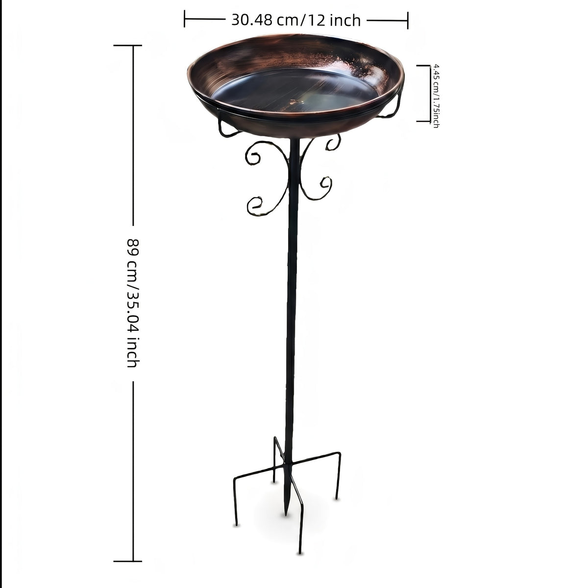 Bird Bath with Removable Metal Basin and Scrollwork Stand, Five-Prong Garden Stake for Outdoor Water or Seed, Single and Double-Layer Options