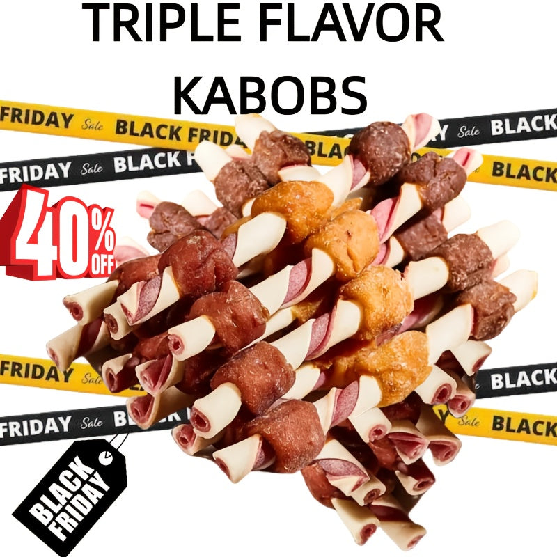 Dog Kabob Treats Triple Flavor Skewers, Mixed Meat Chew Snacks with Combination Pack Options for Supervised Rewards and Daily Treat Time