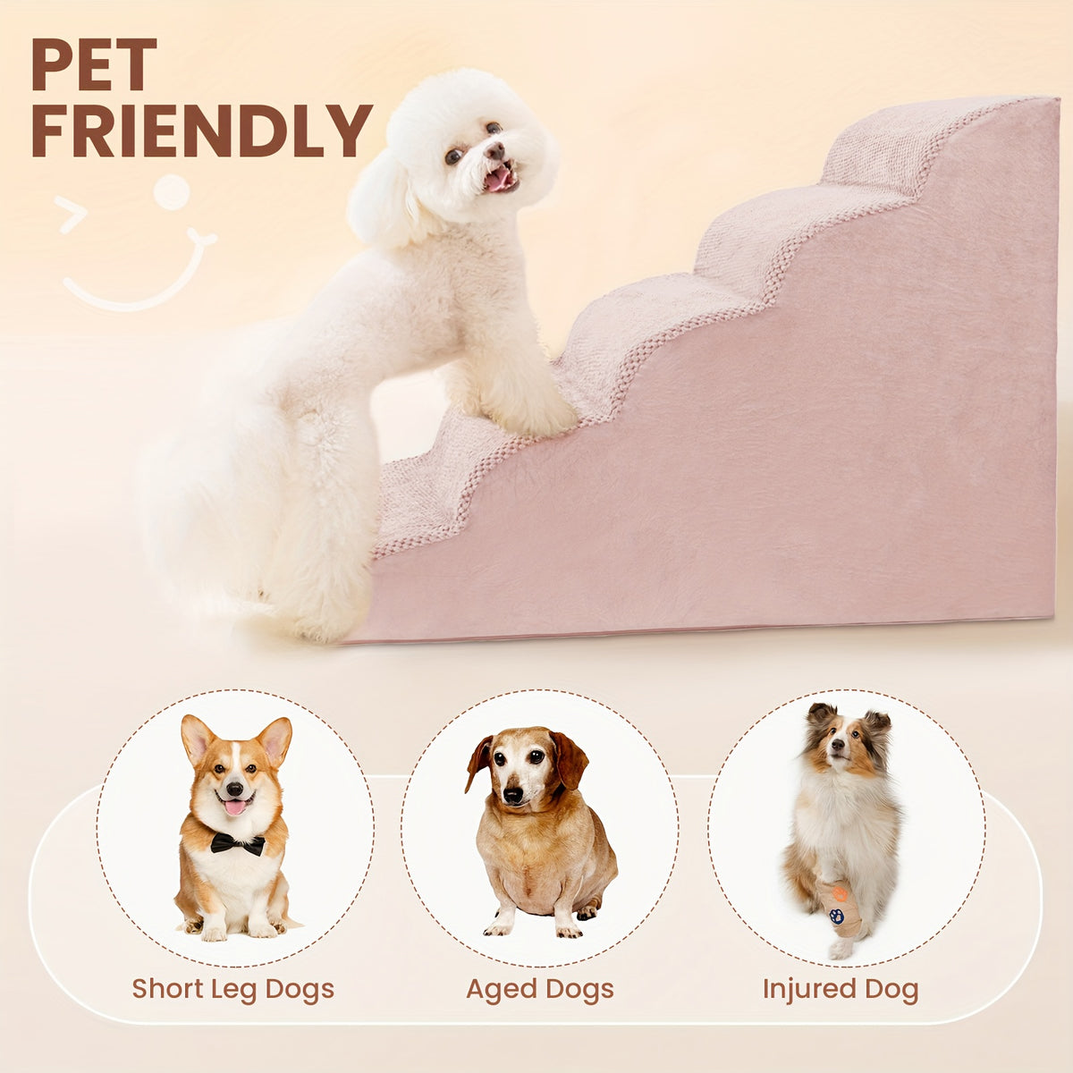 5-Step Dog Stairs with Washable Slipcover, High-Density Foam Pet Steps with Non-Slip Base for Small Dogs and Cats, Bed and Couch Access in Six Colors