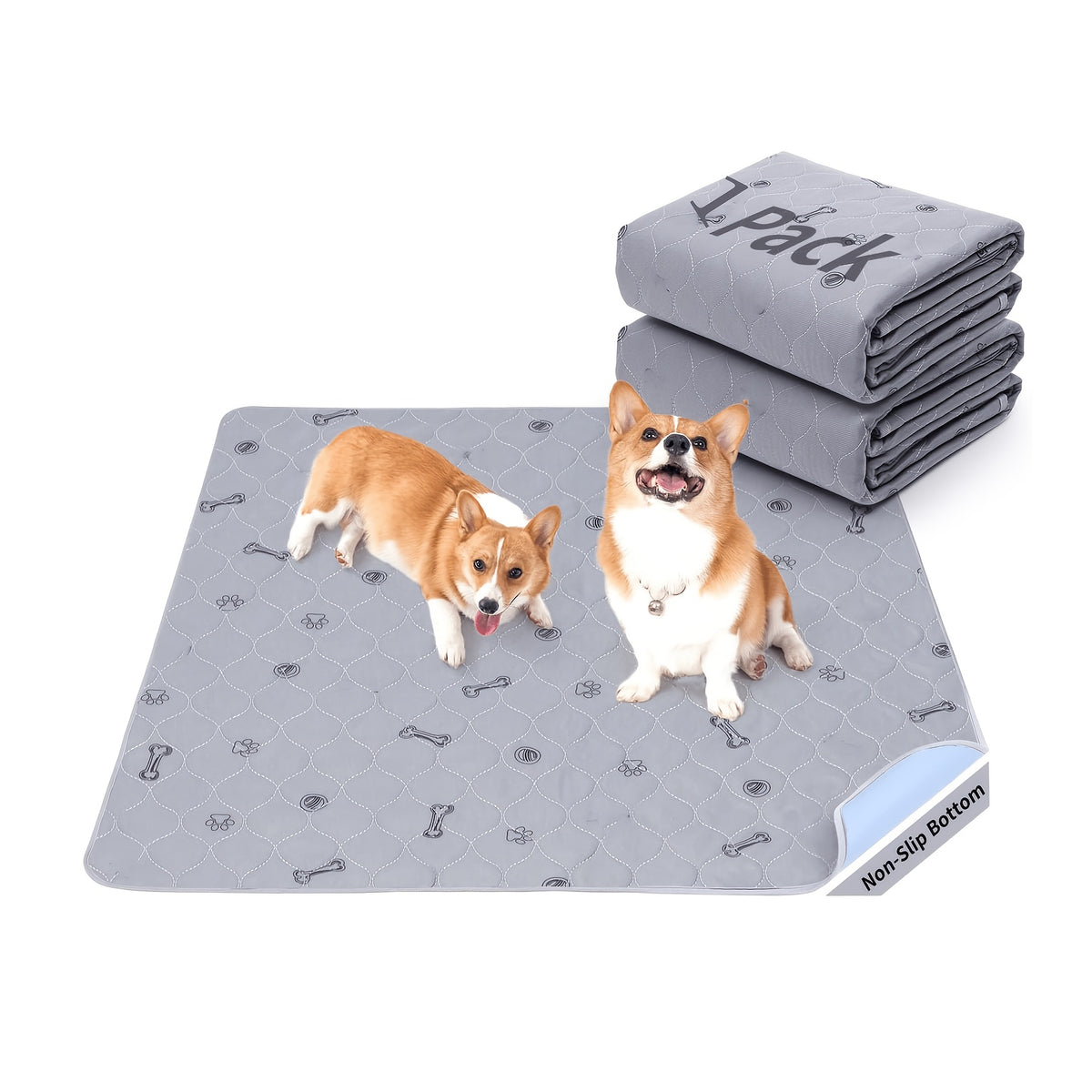 Dog Potty Training Pads, Reusable Washable Puppy Pee Mats with Non-Slip Base, Five Size Options and Solid or Printed Styles for Home and Travel