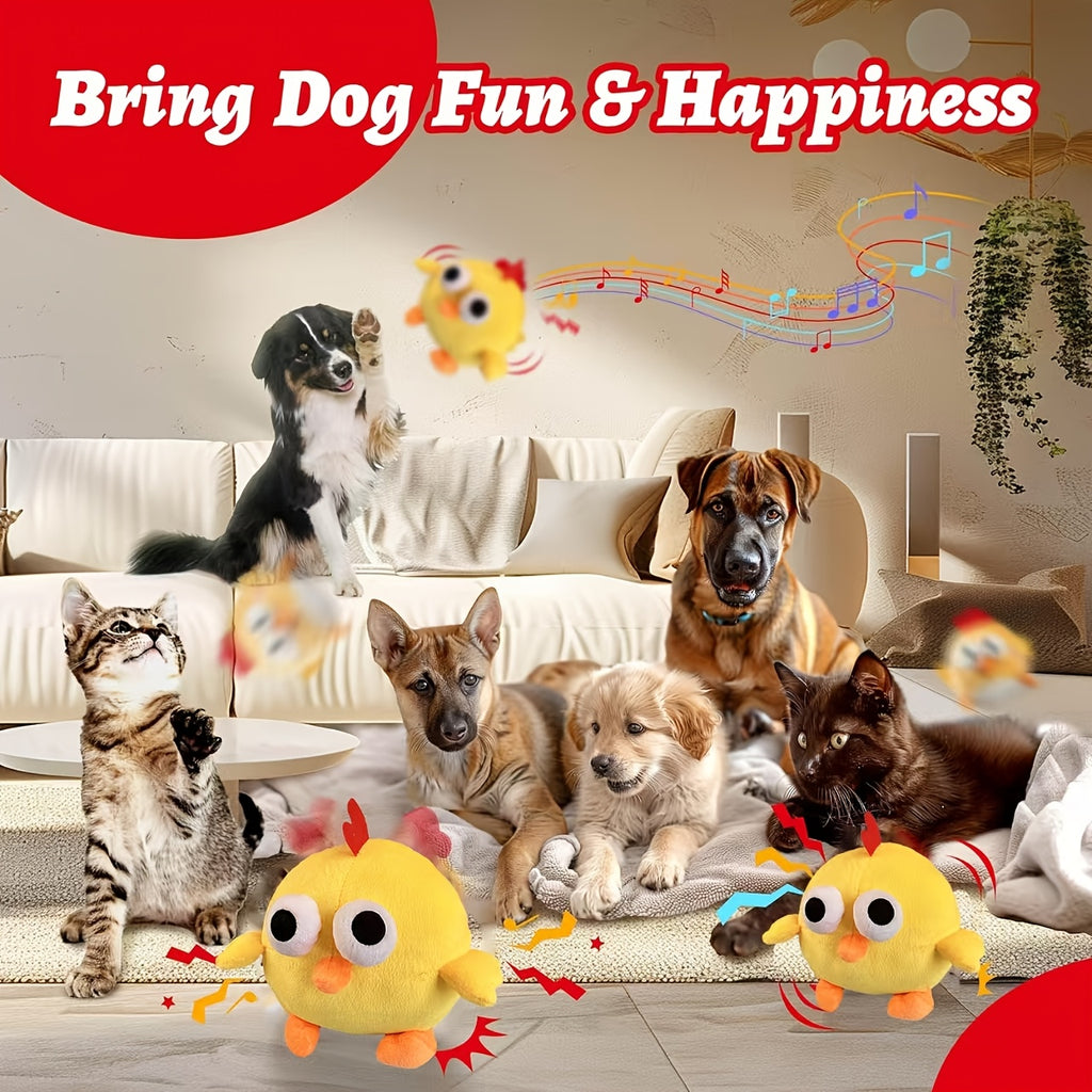 Interactive Plush Dog Toy with Bouncing Ball and Sound, USB Rechargeable Cartoon Animal Pet Toy for Supervised Indoor Chase and Play