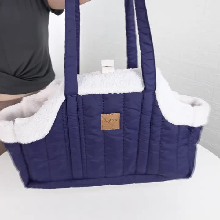 Pet Carrier Handbag with Snap Closure, Open-Top Winter Carrying Bag for Cool-Weather Outings in Green, Beige or Grey by Goodie Pet