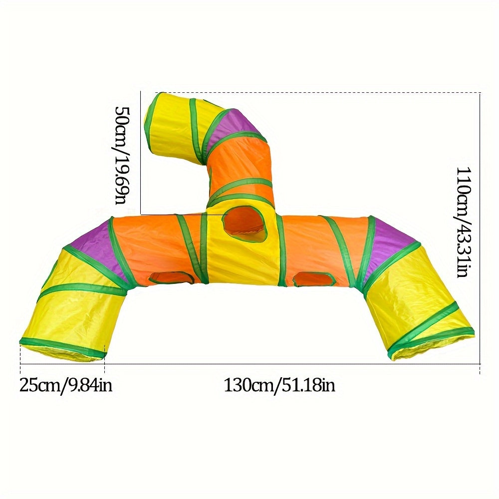 T-Shaped Cat Tunnel with Hanging Ball, Collapsible Polyester Play Tube with Multiple Entrances for Indoor Cat Hide-and-Seek and Daily Exploration