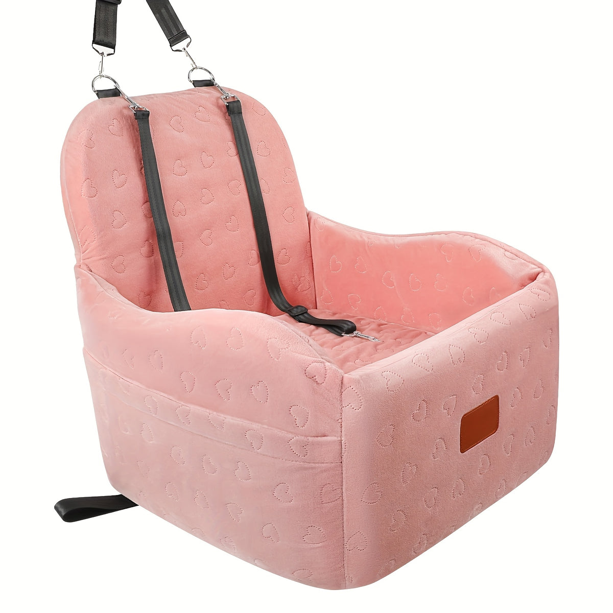 Elevated Dog Car Seat with 6-Inch Booster Cushion, Removable Washable Cover, 2 Storage Pockets and 3 Straps for Small and Medium Dogs up to 35 lbs