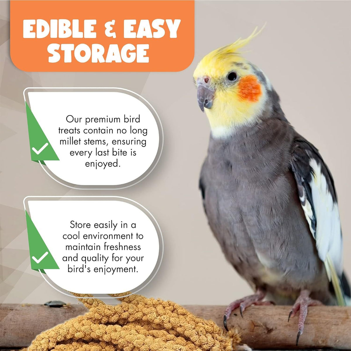 Millet Spray for Birds, Golden Seed Treats for Parakeets, Budgies, Cockatiels, Finches and Canaries, 5 lb Bulk or 2 Long Spray Options