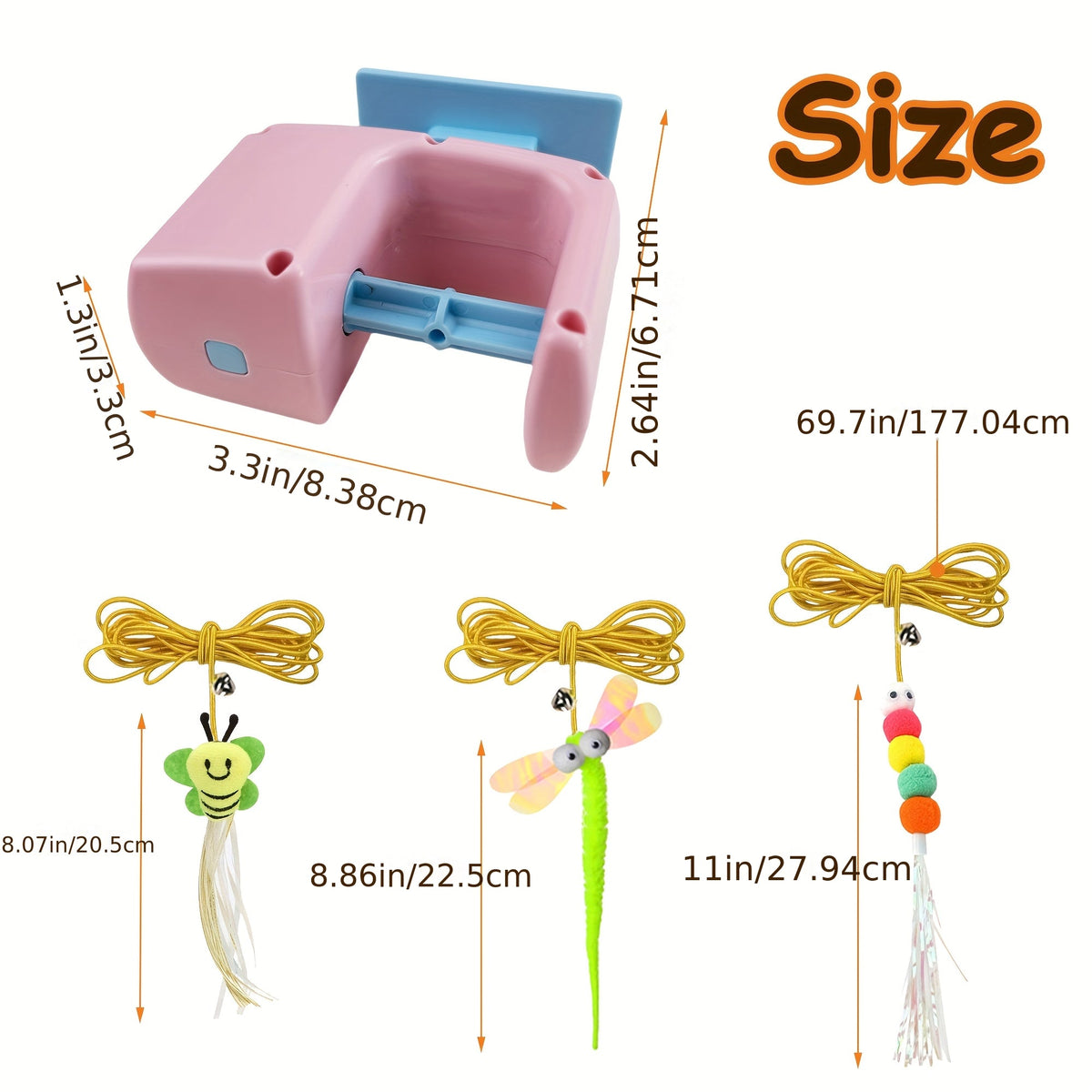 Automatic Hanging Cat Toy with Touch-Activated Retractable Tail, Blue Door or Wall Play Toy with Two Replacement Tails for Supervised Indoor Fun