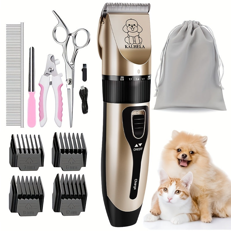 USB Rechargeable Dog Clippers with Ceramic Blades, Electric Pet Hair Trimmer for Cats and Dogs, Color Choices and Grooming Set Options