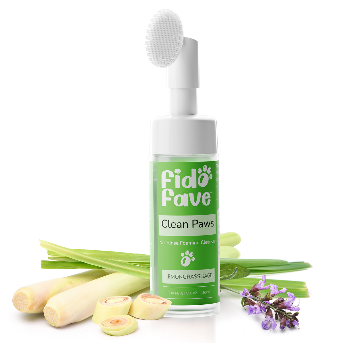 No-Rinse Paw Cleaner for Dogs and Cats, 5oz Paw Wash with Soft Brush, Lavender Chamomile, Lemongrass Sage or Fragrance-Free Options for Daily Grooming