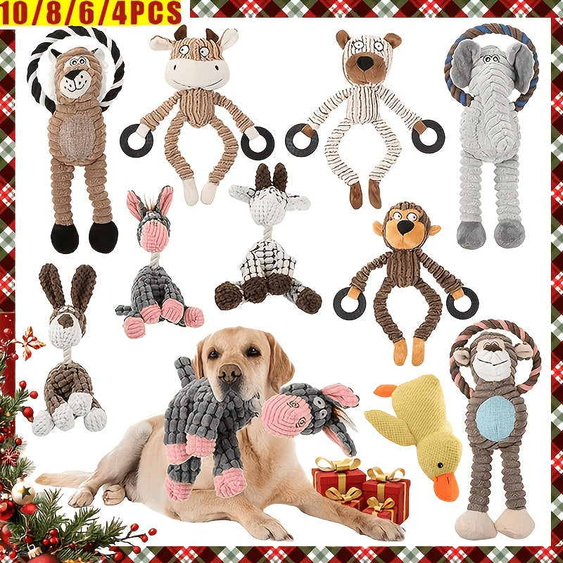 Squeaky Plush Dog Toy Assortment, 10-Piece or 4-Piece Random Animal Set for Supervised Gentle Chewing, Interactive Games and Puppy Playtime
