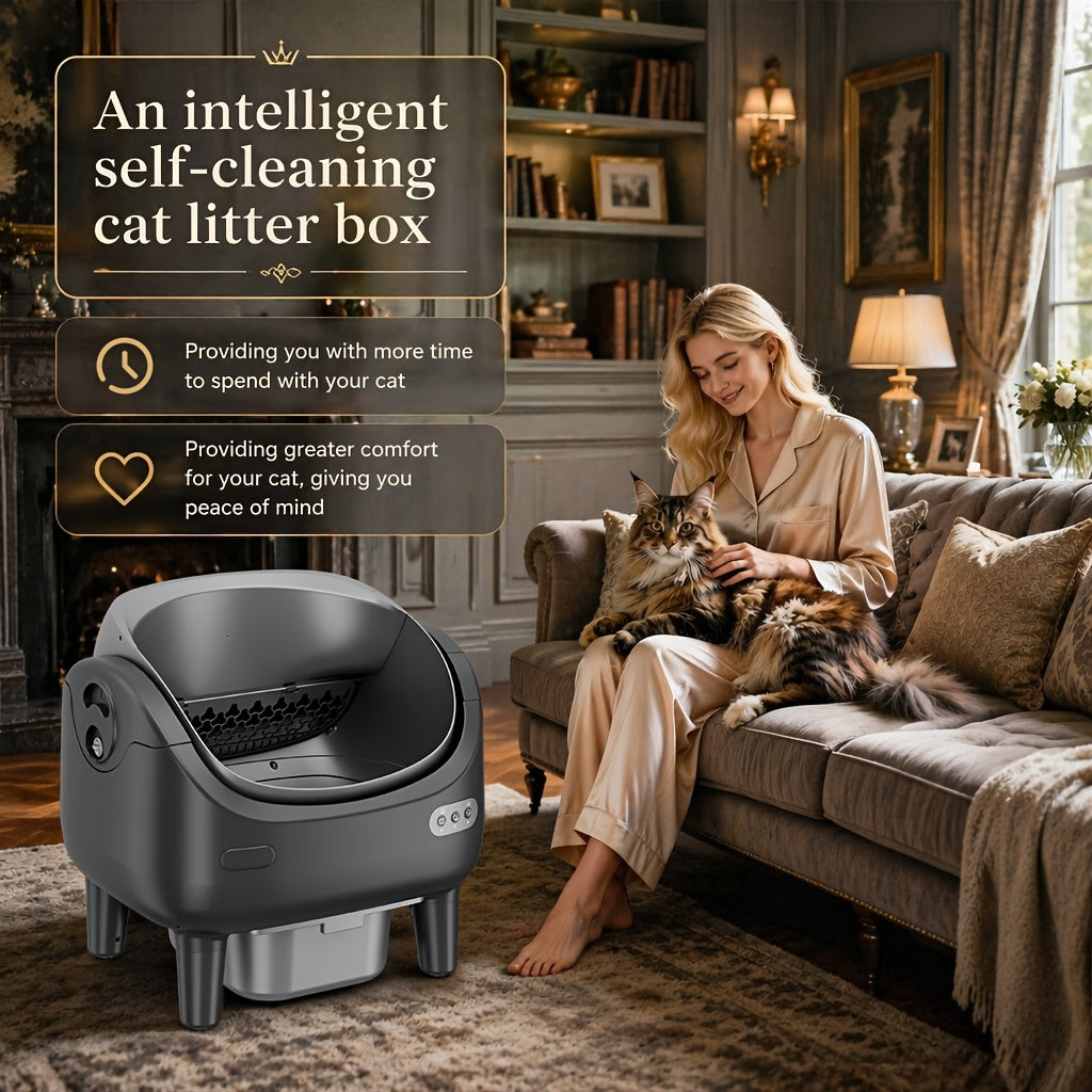 Sensor Equipped Self Cleaning Litter Box with Open Design, Extra Large Automatic Cat Toilet and Large Waste Compartment for Multi-Cat Homes