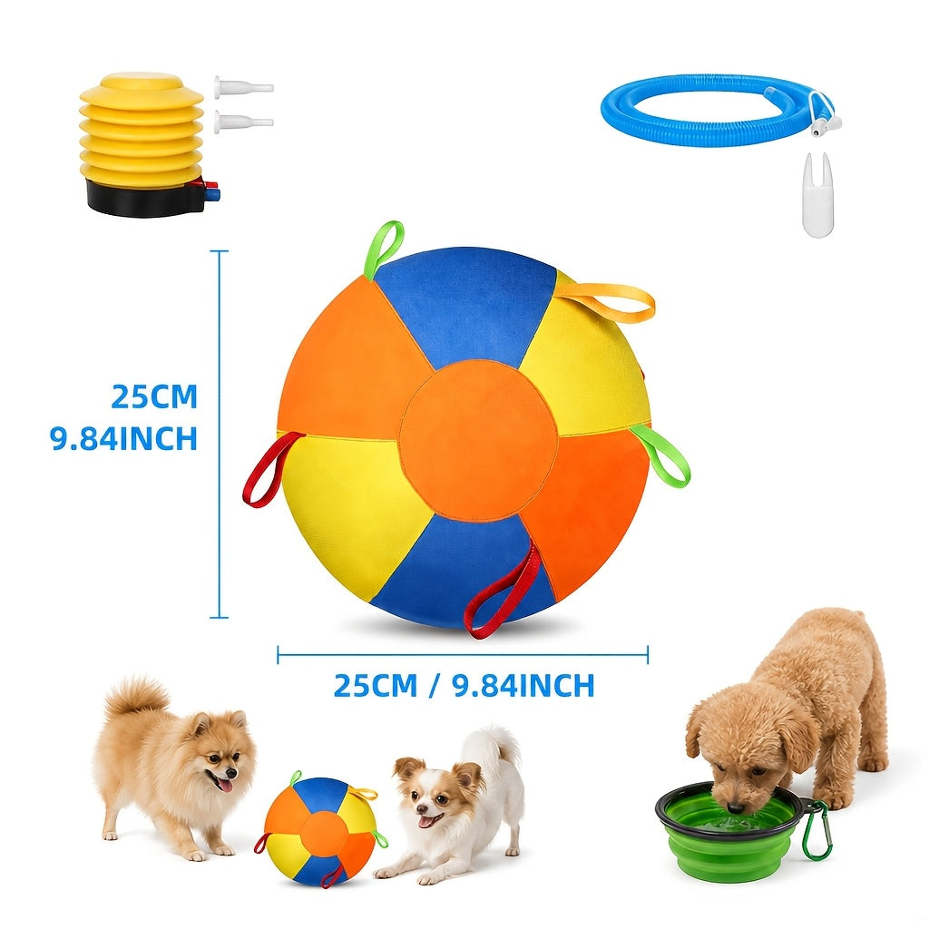 Jumbo Dog Herding Ball with Fabric Handle Cover and Air Pump, Inflatable Training Toy for Supervised Play in 9.84, 17.72 or 21.65 Inch Sizes