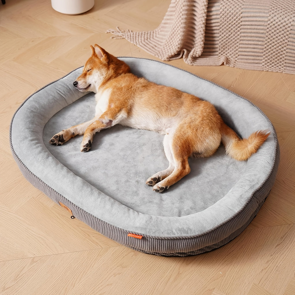 Memory Foam Dog Bed with Raised Edges, Removable Washable Cover and Non-Slip Bottom, Grey Cozy Pet Sofa in 20, 23, 29 and 35 Inch Sizes