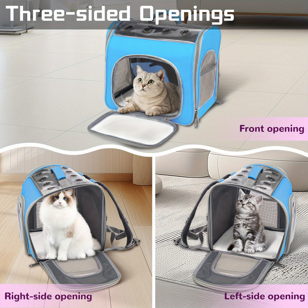 Cat Backpack with Front Opening and Breathable Mesh Window, Foldable Pet Carrier in Purple, Pink, Gray or Blue for Walks and Travel