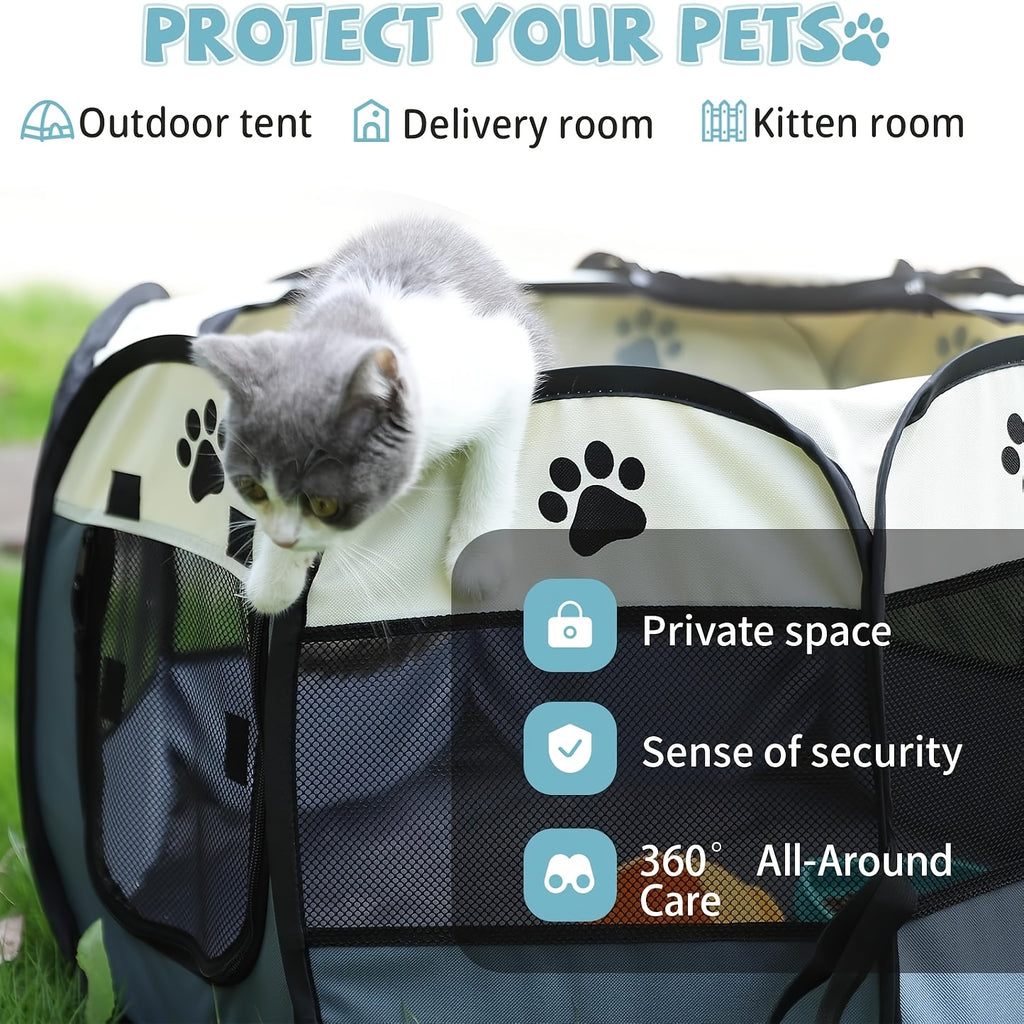 Open Top Pet Playpen for Puppies and Kittens, Foldable Octagonal Oxford Fabric Enclosure with Mesh Windows for Indoor, Outdoor and Travel Use