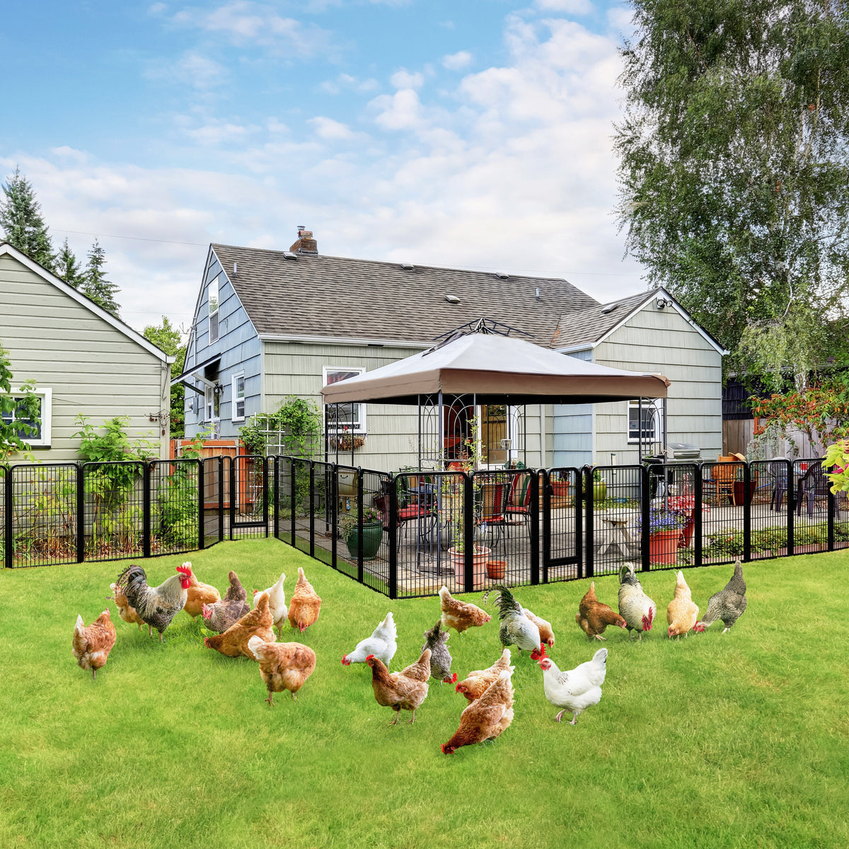 Steel Dog Playpen with Door and Tool-Free Setup, Metal Pet Exercise Fence in 24, 32 or 40 Inch Size Options for Indoor Use, Outdoor Yards and RV Camping