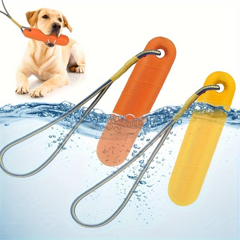 Floating Dog Toy with Rope, Single Water-Resistant Fetch and Retrieve Toy in Orange or Yellow for Supervised Summer Pool and Outdoor Play