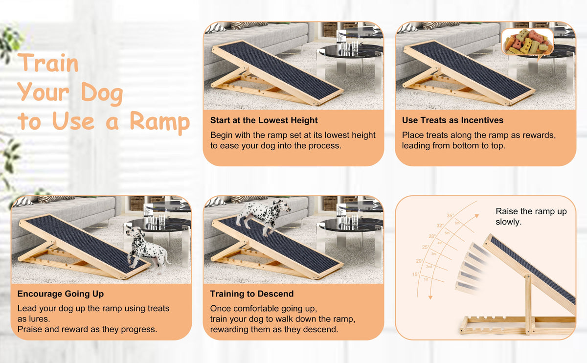 Portable Dog Ramp 42 Inch, Wooden Pet Access Ramp for Dogs and Cats to Reach Suitable Cars, Beds and Couches, Rated Up to 200 Pounds