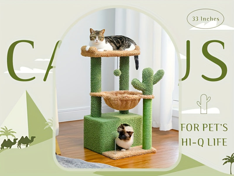 Cat Tower with Deep Hammock and Top Perch, 4-in-1 Indoor Cat Tree Listing with Condo and Scratching Post, Color and Size-Labeled Model Options