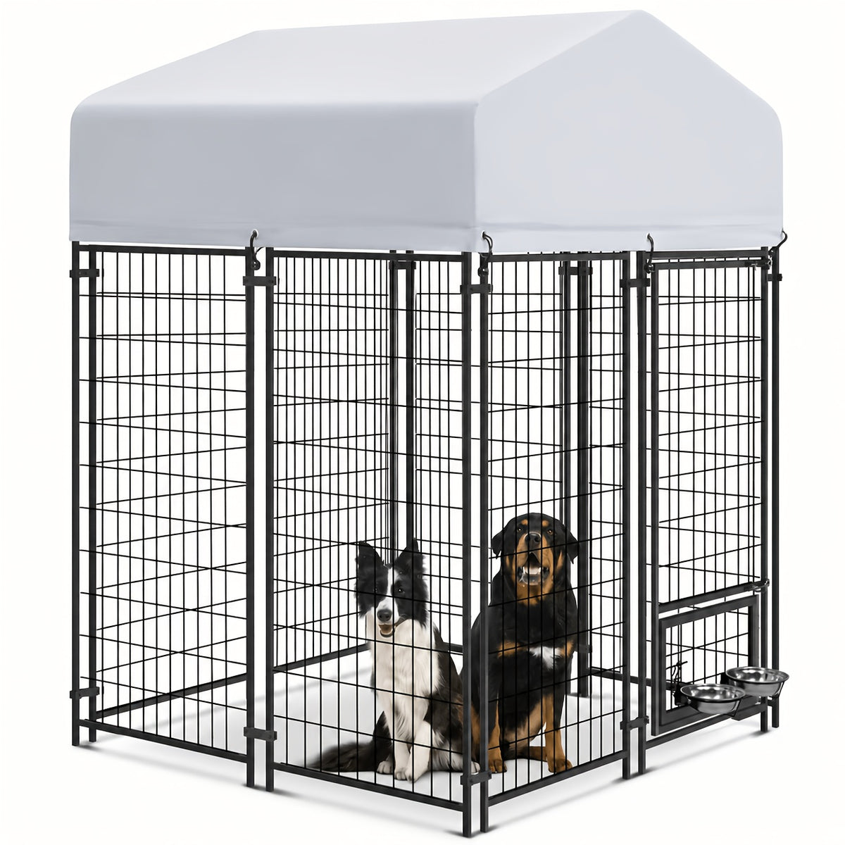 Large Dog Outdoor Kennel with UV-Resistant Roof Cover, Welded Wire Steel Enclosure with Secure Lock in 4, 6 or 8 Foot Lengths