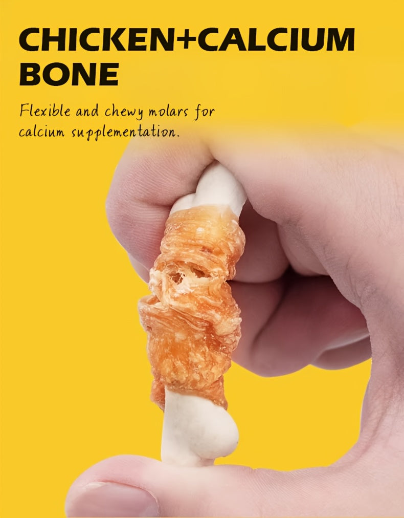 Calcium Bone Dog Chew Treats, 100g Dual Blend 2-in-1 Snacks with Listed Chicken, Duck and Cheese Flavors for Supervised Small and Medium Dog Rewards