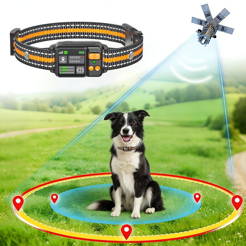 Adjustable GPS Wireless Dog Fence with 49–6561 ft Listed Range, Rechargeable Boundary Training Collar with Beep, Vibration and Static Modes for Outdoor Yards