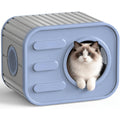 Camera-Shaped Cat House with Side Ventilation, Washable Cat Hideaway in Blue or Black for Indoor and Sheltered Outdoor Use, Optional Cushion