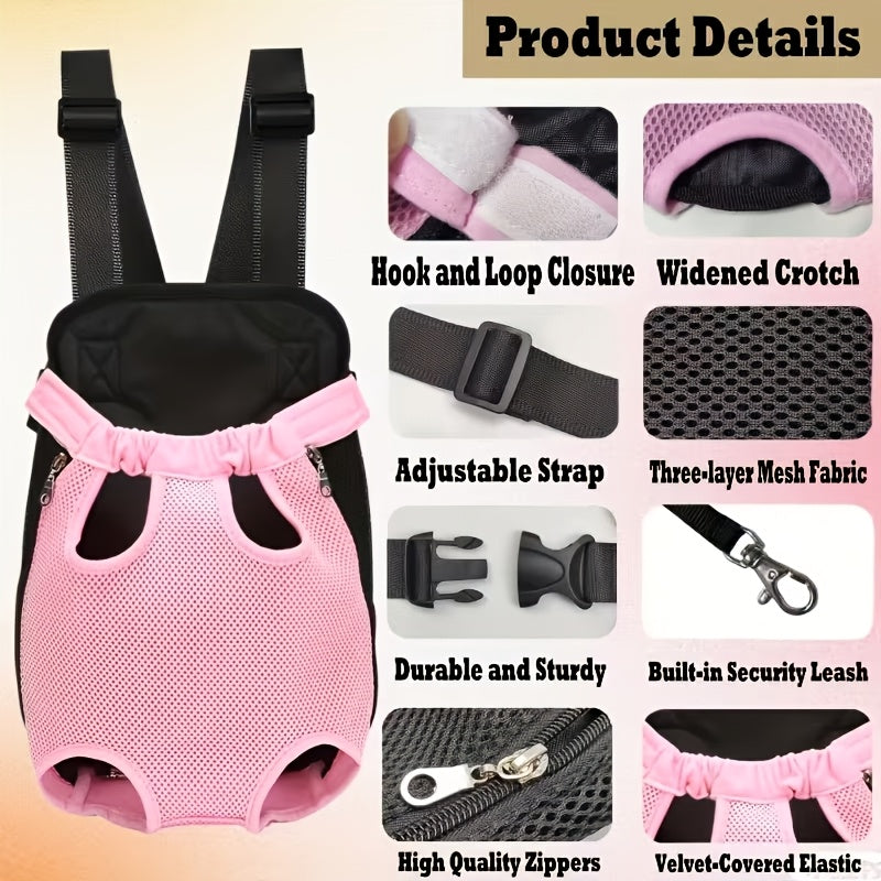 Front Chest Pet Carrier Backpack, L Size Breathable Mesh Travel Bag for Small and Medium Dogs and Cats, Lightweight Outdoor Walking Carrier