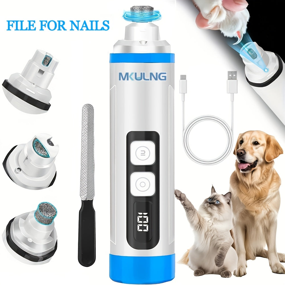 2-Speed Dog Nail Grinder with LED Light, Quiet Rechargeable Electric Pet Nail File and Optional Replacement Wheels for Home Grooming