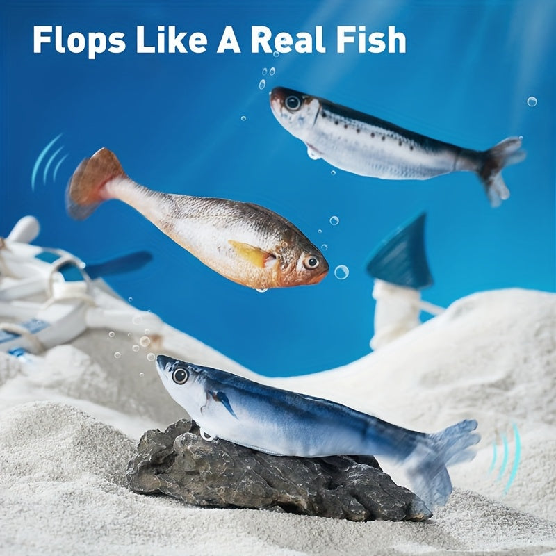 Flopping Fish Cat Toy 3-Pack, Touch-Activated Type-C Rechargeable Interactive Fish with 3 Swing Modes and Removable Motor for Indoor Cat Play