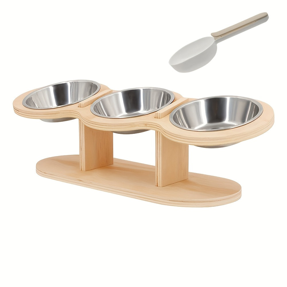 Elevated Cat Bowl Set with Spoon Option, Stainless Steel Food and Water Bowls on Stand for Cats, Kittens, Puppies and Small Pets at Home