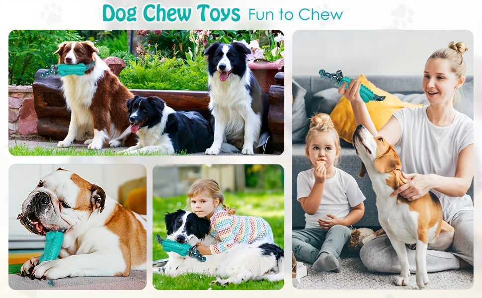 Crocodile Dog Chew Toy for Medium and Large Dogs, Milk-Flavored Textured Chewing Toy for 20–100 lb Pets, Blue and Two-Piece Set Options