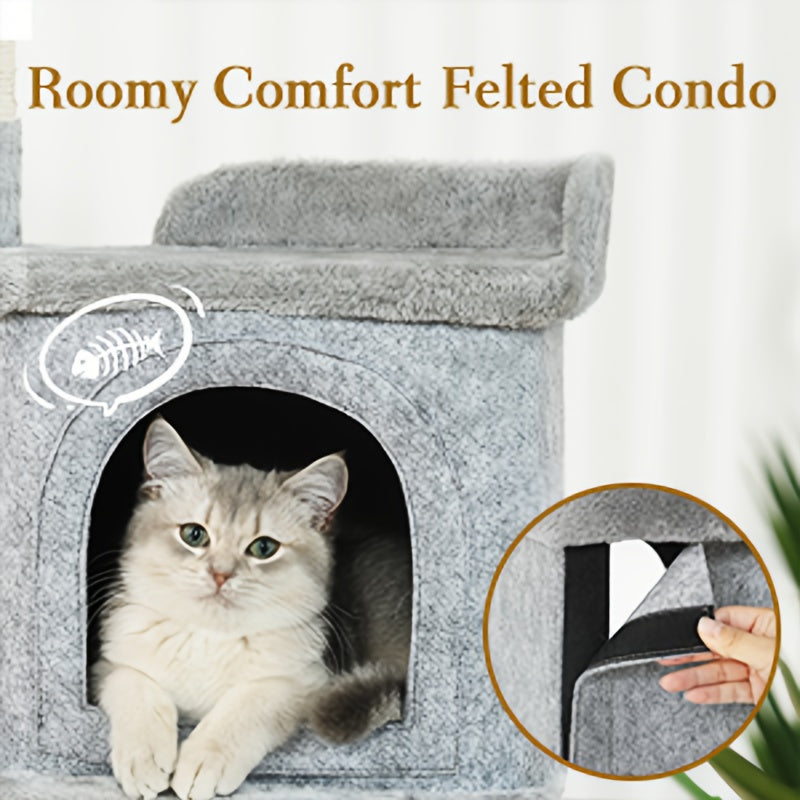 Cat Tree 36.6 Inch with Hammock and Plush Perch, Multi-Level Indoor Cat Climbing Tower with Sisal Scratching Post in Gray or Dark Gray