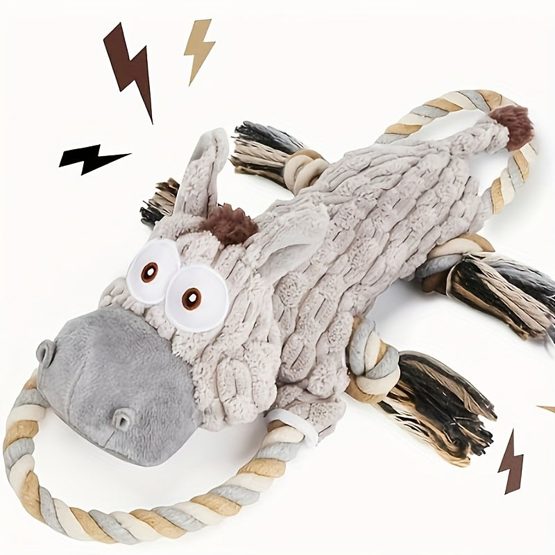 Donkey Plush Dog Toy for Small and Medium Dogs, Soft Stretch Animal Toy with Pull Rope or Long Stretch Options for Supervised Indoor Play