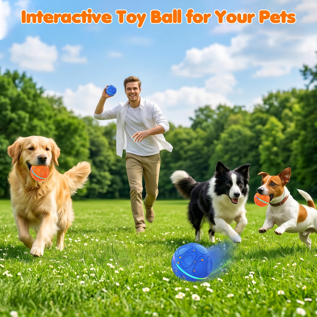 Rolling and Jumping Dog Ball with Colorful Lights, Rechargeable Interactive Chase Toy with Charging Cable for Supervised Indoor and Lawn Play