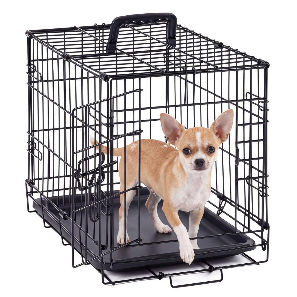 Wire Dog Crate in Black with Divider Panel and Removable Tray, Foldable Metal Pet Kennel with Carry Handle and Six Size Options for Home Training