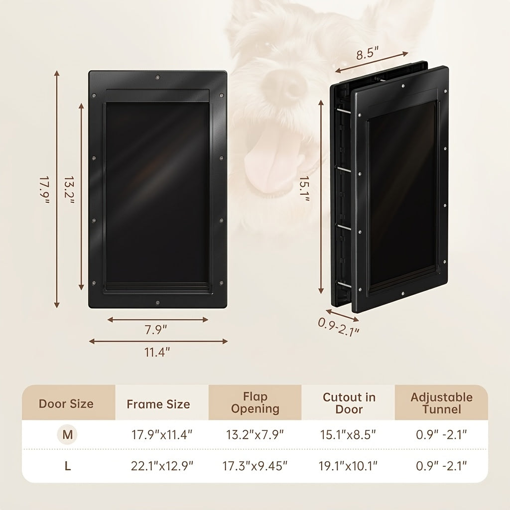 3-Flap Dog Door with Insulation Layer and Two Magnetic Flaps, Reinforced Polymer Pet Entry with Closing Panel in Medium or Large, Black or White