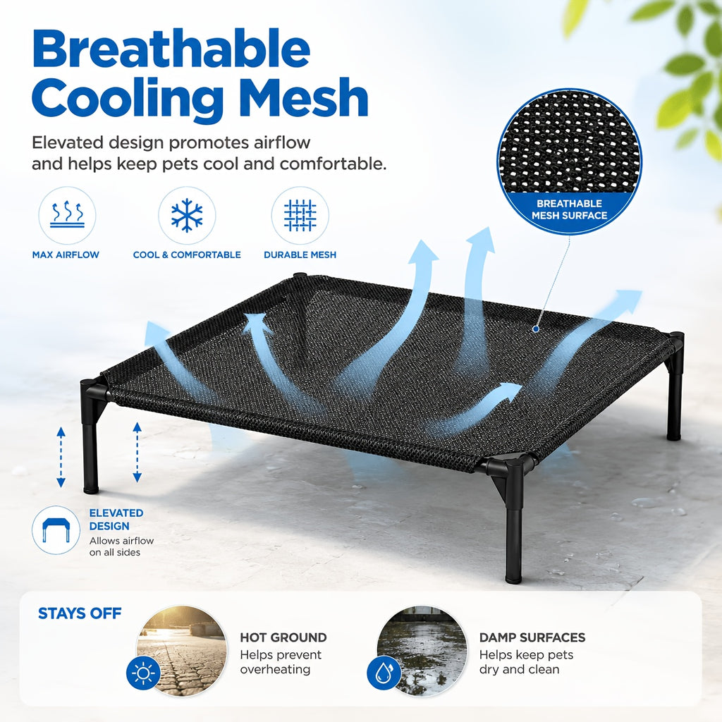 Elevated Dog Cot with Breathable Mesh, 19cm Raised Pet Bed with Metal Frame and Non-Slip Feet for Indoor, Patio and Camping Rest