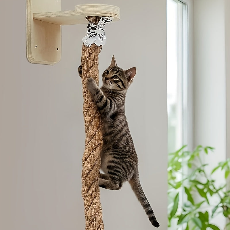 Cat Climbing Wall System with Thick Hemp Rope, 59.06 Inch Listed Set for Space-Saving Indoor Cat Furniture, Climbing, Resting and Play