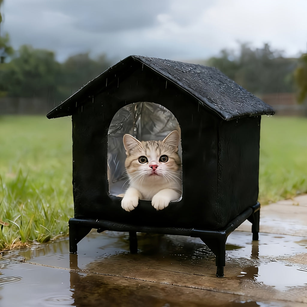 Outdoor Cat House with Raised Floor, Weatherproof Insulated Shelter for Feral and Stray Cats, Easy Assembly for Porch and Garage, Black or Grey