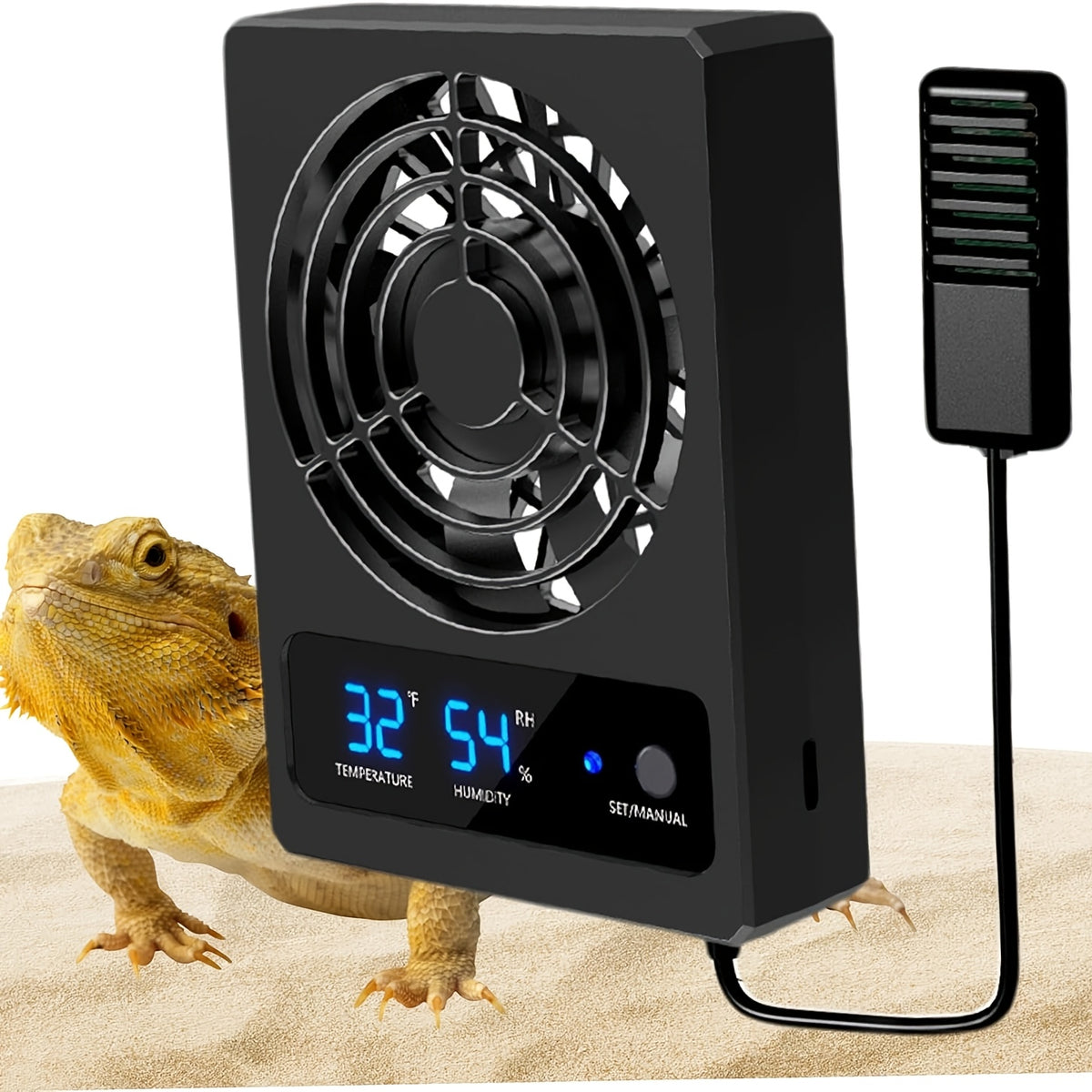 Reptile Climate Controller with Digital Thermometer and Hygrometer, Automatic Dehumidifying Ventilation Fan and High-Temperature Alarm for Terrariums