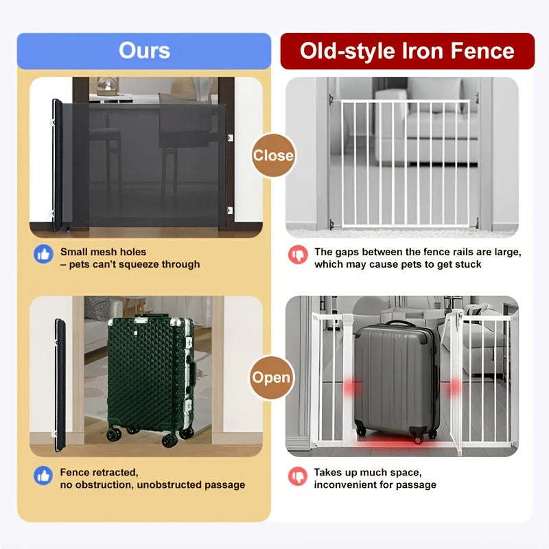 No Drill Mesh Pet Gate in Black, Expandable Dog and Cat Barrier for Doorways and Room Separation, Easy-Install Indoor Pet Fence