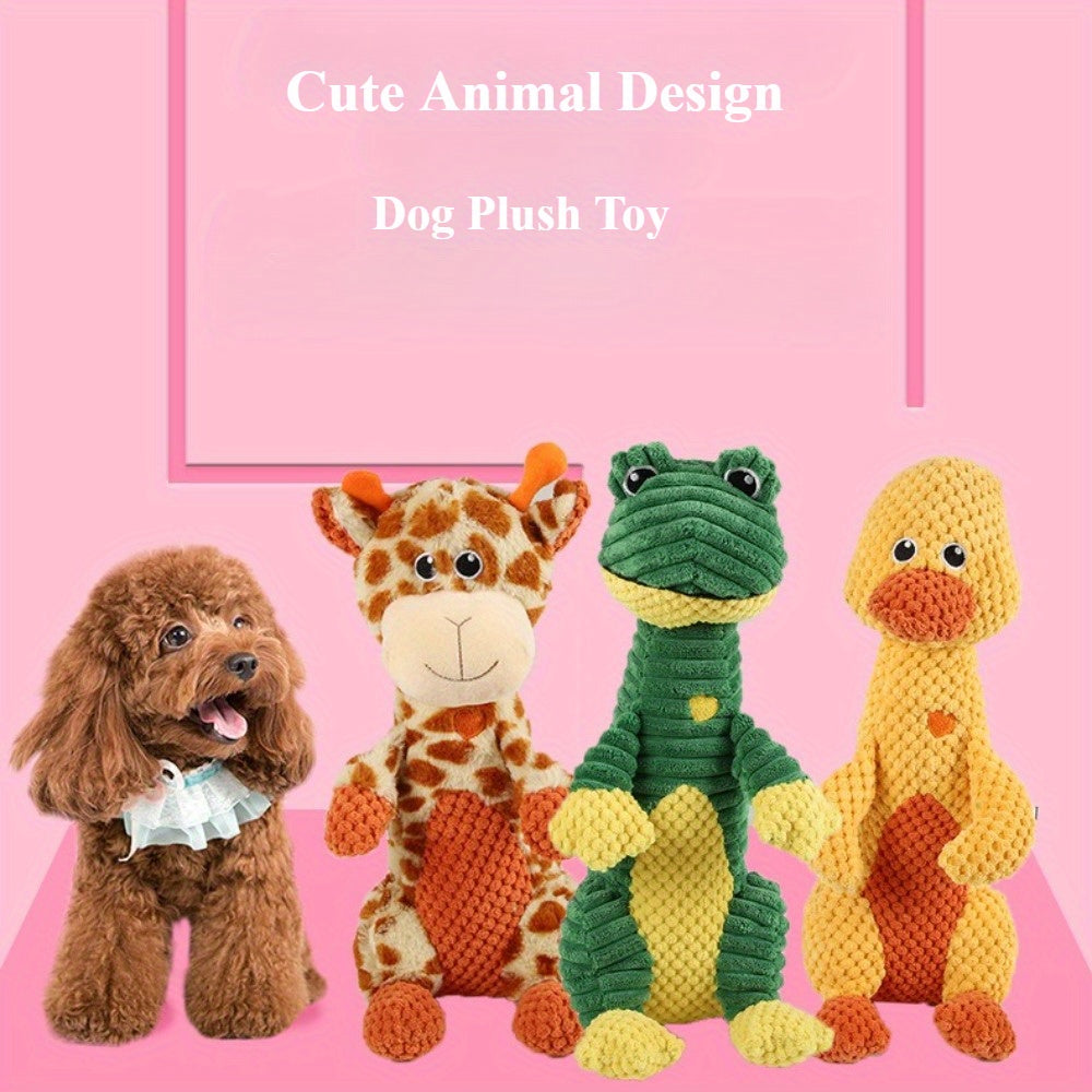 Squeaky Dog Toy with Plush Animal Design for Interactive Tug and Supervised Play, Sweet Heart Duck, Deer or Frog Pet Gift Options