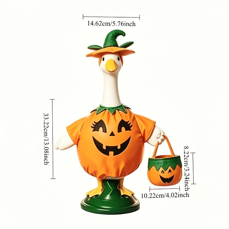 Porch Goose Pumpkin Costume for 23-Inch Decorative Goose, 3-Piece Halloween Outfit with Hat and Pumpkin Tote Bag for Fall Entryway Decor