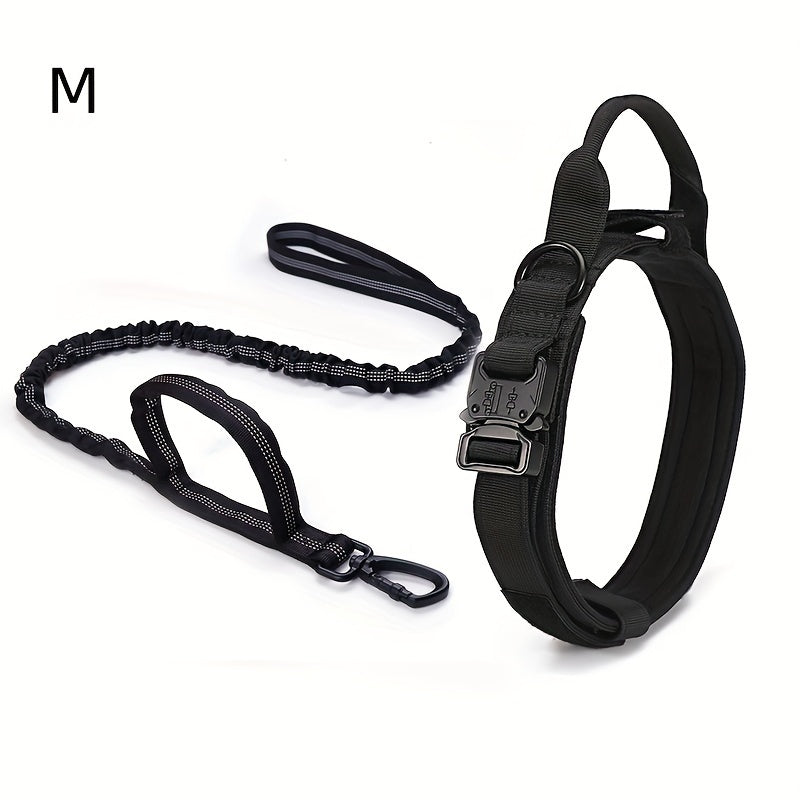 Heavy Duty Dog Collar and Leash Set with Control Handle, 1.5-Inch Padded Adjustable Nylon Collar for Medium and Large Dogs, Walking and Training